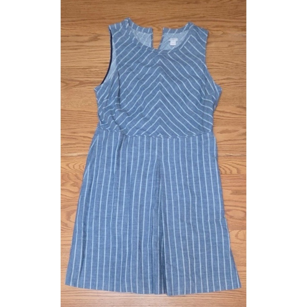 J. Crew 100% Cotton Pinstripe Crisscross Cutout Back Dress Blue White Pockets 14